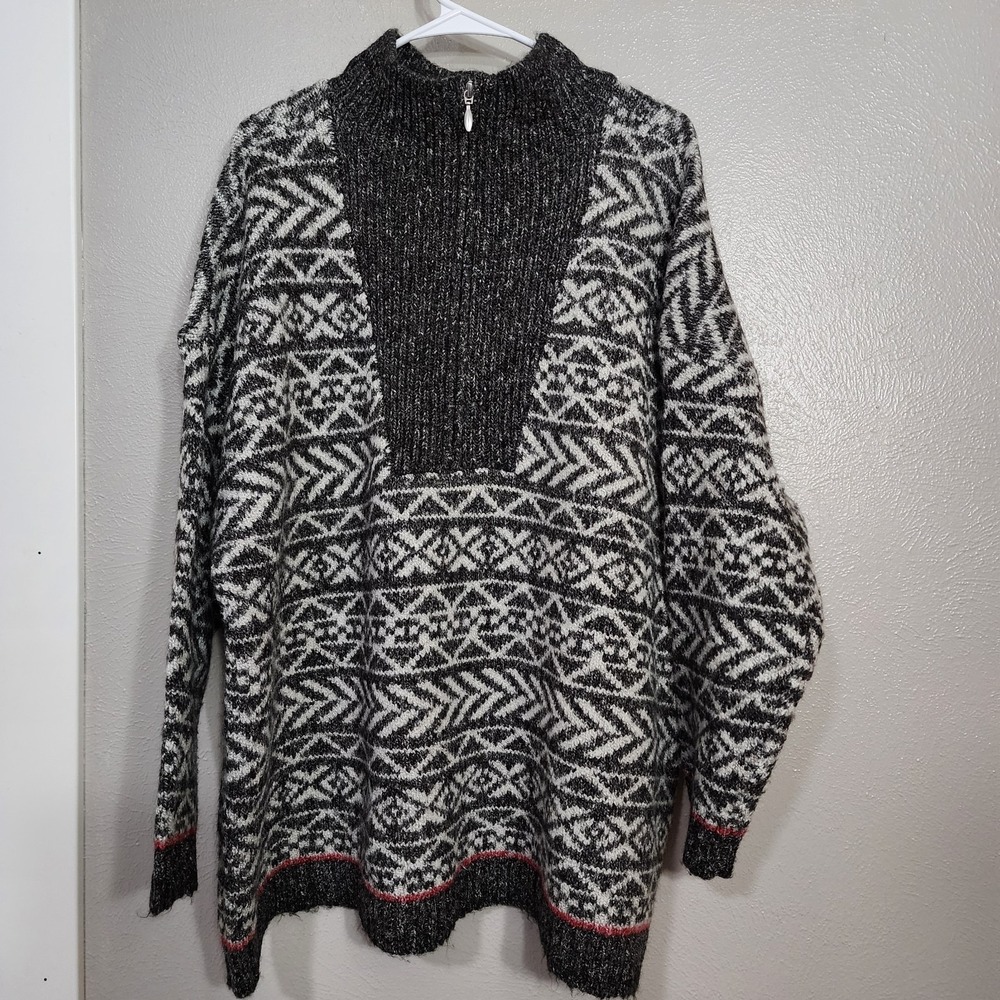 Cj Banks Black White Geometric Fair Isle Quarter Zip‎ Sweater Plus Size 3X